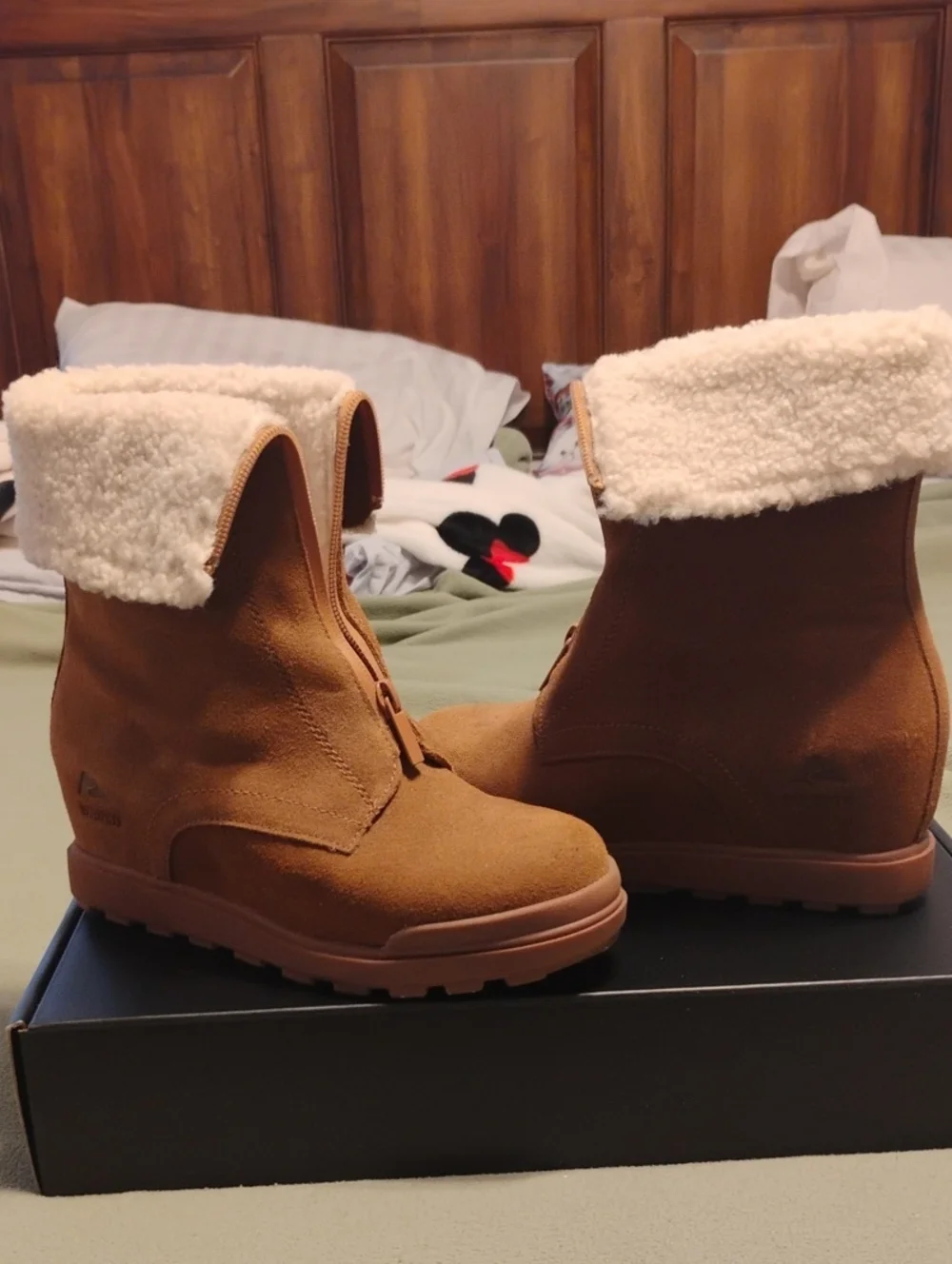 Ozark Trail Tan Suede-Look Shearling Cuff Winter Boots